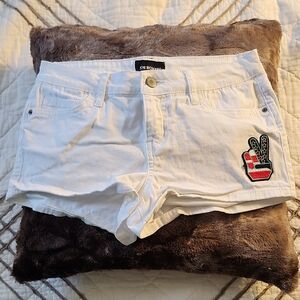 Joe Boxer White Soft Denim Shorty Shorts with Peace Sign